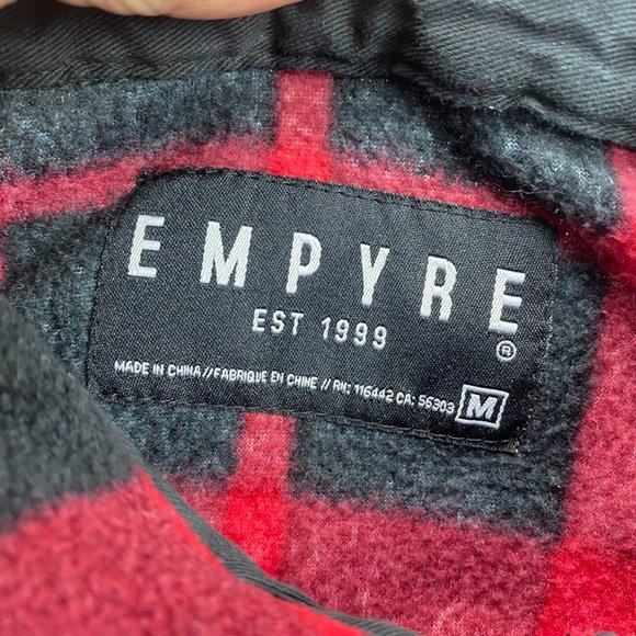 EMPYRE Fleece Sweater Men Medium M Red Black Checkered Pullover 1/4 Button Cozy - Picture 5 of 10